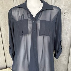 Black sheer top with button sleeves